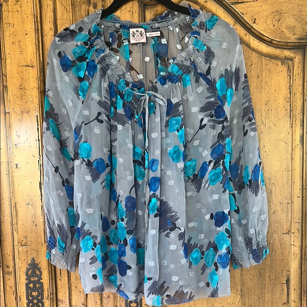 Floral Gray and Blue Women's Top